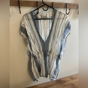 Prana Navy and White Striped Swimsuit Cover-Up